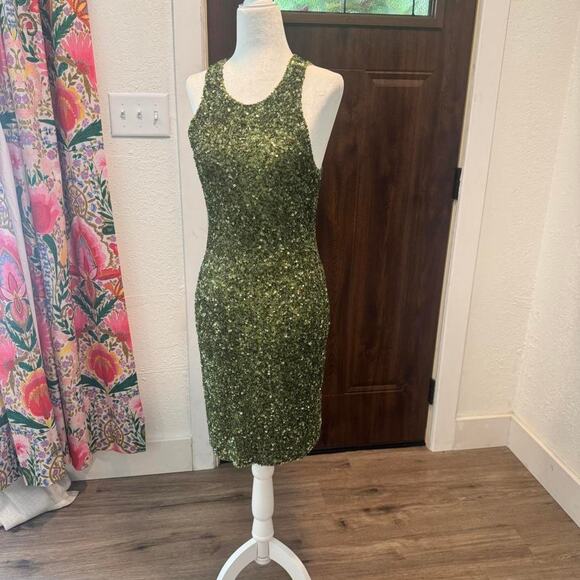 Other Dresses & Skirts - Vintage Made in Paris Green Beaded Dress SMALL fairy tinkerbell
